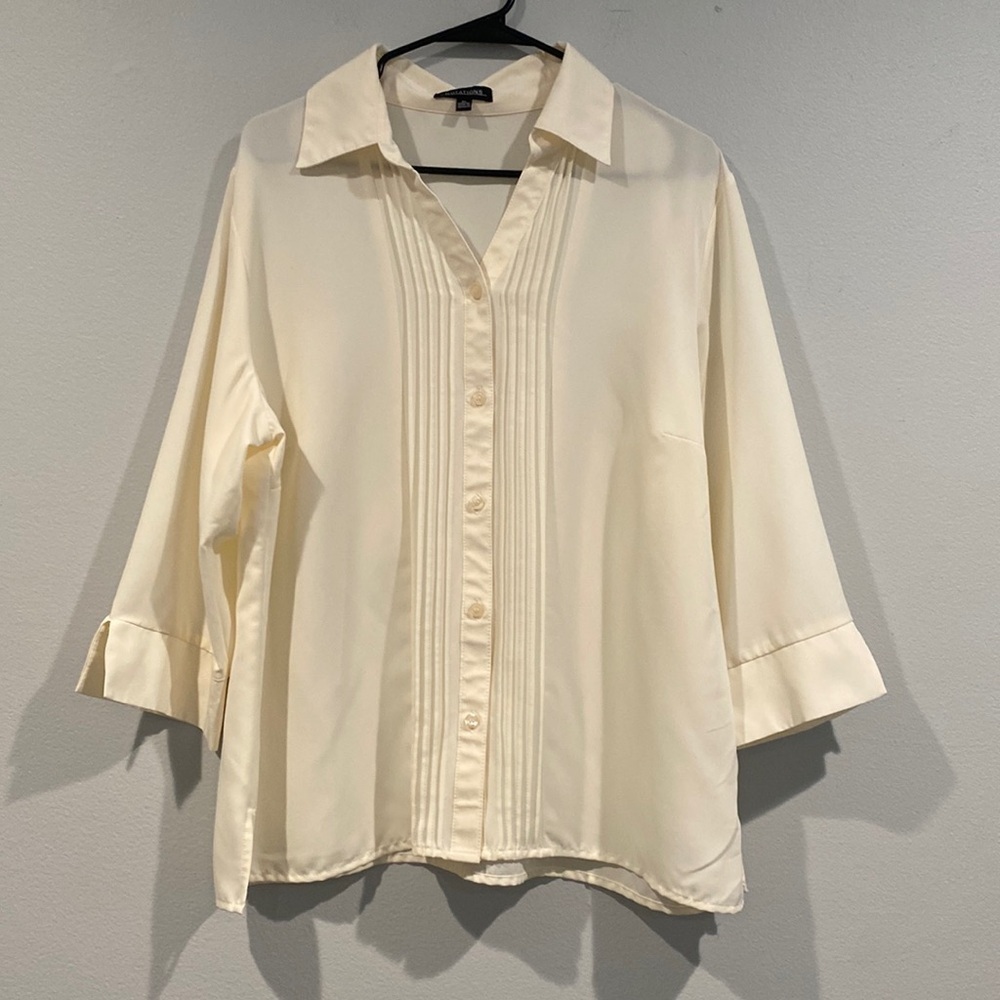 Notations Off-White Long Sleeve Button Up Ruffled Sleeve - Size Extra Large (XL)